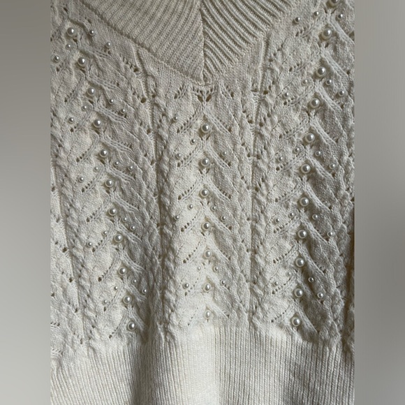 Zara Women's ribbed knit Cream Sweater Vest pearl design size S preppy academia - Picture 3 of 9